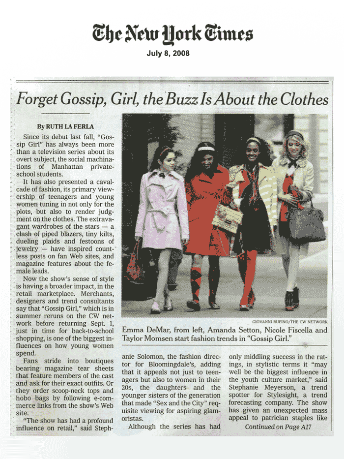 eric daman gossip girl costume designer 2008 jul8 new york times front page