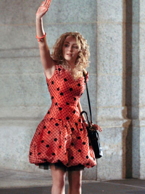 Eric Daman is costume designer of The Carrie Diaries with Annasophia Robb, dressed as Carrie Bradshaw in a vintage Scaasi dress.